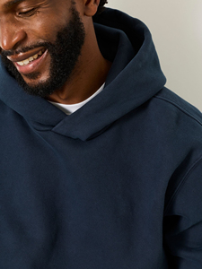 Men's <b>Navy</b> Blue Hooded <b>Sweatshirt</b> Regular Fit Cotton French Terry Casual Pullover With Front Pocket Autumn Wear - Product Image 6