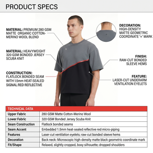 Camiseta Asimétrica Personalizable para Hombre, Estilo Techwear, Tejido Grueso, Mezcla de Algodón y Lana Merino, Hombros Caídos, Bloques de Color, OEM - Product Image 5