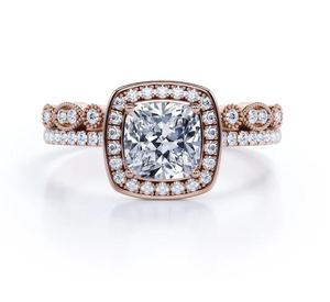 Anillo de Compromiso y Boda de Lujo Vintage Certificado, con Moissanita de 1.5 Quilates con Corte Cojín, Engaste de Garras, Chapado en Oro Rosa sobre Plata 925 - Product Image 3