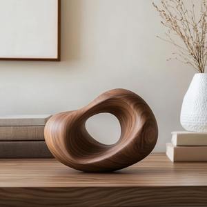 Pièce décorative en bois massif, figurine en bois naturel, finition bois naturel, artisanat en bois haut de gamme, accessoire d'intérieur de luxe, console moderne - Product Image 1