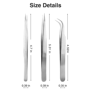 Juego de Pinzas para Pestañas de Acero Inoxidable con Acabado Espejo, 3 Piezas, para Uso en Salones de Belleza - Product Image 2