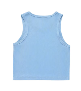 เสื้อกล้ามถักแขนกุดสีฟ้าอ่อนสำหรับผู้หญิง คอกลม สีพื้น สไตล์มินิมอล ความยาวสั้น - Product Image 1