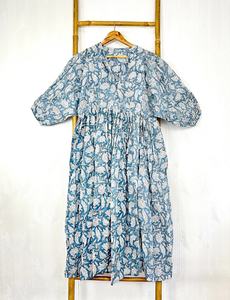 Pur coton Boho coloré robe d'été indien bloc imprimé mi-long respirant et élégant vêtements de jour brodés - Product Image 6