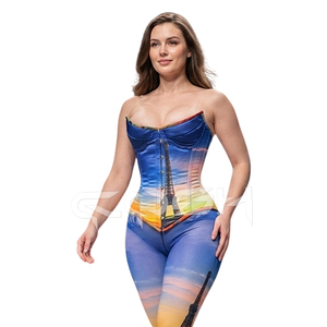 Corsé Sublimado con Estampado Personalizado de la Torre Eiffel y Leggings a Juego |   Fabricante de Ropa de Moda OEM - Product Image 4