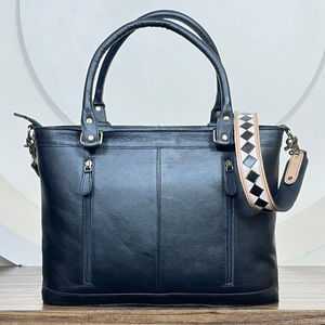 Sac fourre-tout en cuir à fleurs et à carreaux, fait main, de luxe, en cuir de vache véritable, sac bandoulière bohème, sac à bandoulière tendance pour femmes - Product Image 5