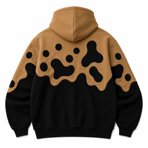 Sudadera con Capucha Extra Grande Personalizada en Color Marrón Camel y Negro con Apliques - Product Image 2