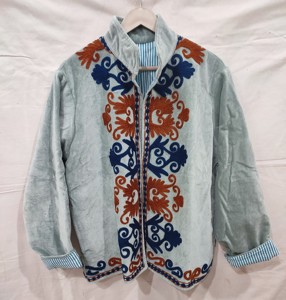 Women's Cotton Embroidered <b>Mandarin</b> <b>Collar</b> <b>Jacket</b> Full Sleeve Autumn Hand Embroidery Design Coat - Product Image 1