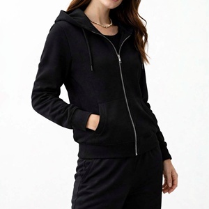 Sudadera con capucha de diseño nuevo, sólida, con bolsillo canguro, cierre de cremallera, personalizada, con cremallera completa, corta, para mujer. - Product Image 2