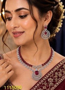 High-End American Diamond CZ Bridal Jewelry Set Emerald Cut <b>Ruby</b> Red Crystal Centerpiece Collar <b>Necklace</b> Set for Party Wear - Product Image 4