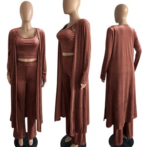 Women's Custom Heat Print Velour Tracksuit Short Length <b>Sweatshirt</b> and Straight Leg Jogger Three -Piece Casual Sweatsuit Set - Product Image 3