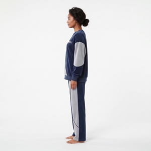 Custom Women's Color Block <b>Velvet</b> <b>Tracksuit</b> Embroidered Crew Neck Sweatshirt Jogger Pants Breathable Winter Set - Product Image 4