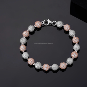 Cadena de cuentas redondas alternadas de plata de ley 925 con diamantes de moissanita de lujo, joyería hip hop para compradores mayoristas - Product Image 1
