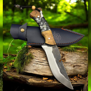 มีดเหล็กดามัสกัสปลอมขึ้นรูป ใบมีดแบบ Fixed Blade พร้อมปลอกหนัง EDC ด้ามจับทำจากเขาแกะ สำหรับล่าสัตว์ ปอกหนัง ตั้งแคมป์  OEM - Product Image 5