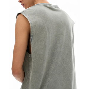 Men's Vintage <b>Distressed</b> 230 GSM Pure Cotton Sleeveless T-shirt Vest for Men Summer Solid Color Washed tank <b>Top</b> - Product Image 4