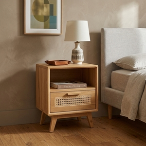 Table de chevet Enzo modèle KAG CAB05, design moderne élégant, bois de teck luxueux, texture en rotin, avec un rangement élégant, 1 tiroir - Product Image 5