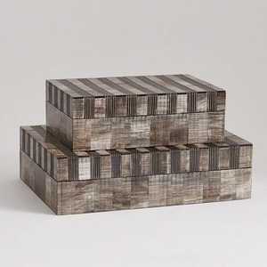 Coffret de rangement pour bijoux en bois fait main avec incrustation de corne, design rayé, à couvercle, rectangulaire, empilable, boîte de rangement pour souvenirs - Product Image 1
