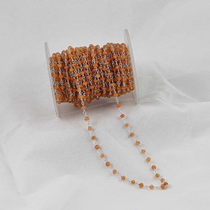 3mm 4mm Natural Carnelian 925 <b>Sterling</b> <b>Silver</b> Rosary Beads Chain Faceted Rondelle Beaded <b>Wire</b> Wrapped Jewelry Chain Roll - Product Image 4