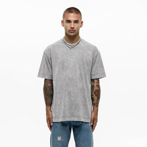 Camiseta Corta de Corte Holgado al por Mayor, Lavado Ácido, Estilo Vintage, 250 Gsm, Algodón, Camisetas Oversize de Gran Gramaje para Hombre - Product Image 1