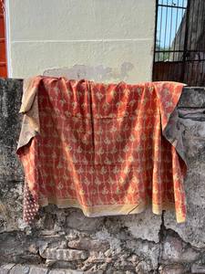 Eco-Friendly Vintage Block Printed Cotton Kantha Reversible <b>Quilt</b> Hand Stitched Indian <b>Bedspread</b> Gift - Product Image 1