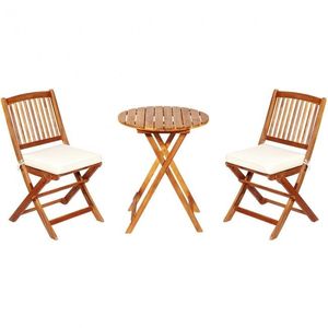 Set Bistrot Pieghevole in Legno per Patio con Sedie Imbottite, 3 Pezzi - Product Image 4