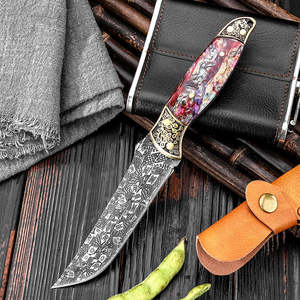 Cuchillo de Caza y Camping Multiusos de Acero de Damasco de Grado Industrial con Filo Afilado y Punta de Cobre, Personalizable OEM - Product Image 6