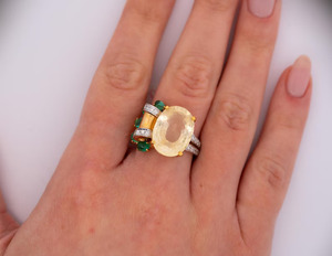 Anillo de cóctel vintage de oro de 10 quilates con citrino ovalado natural y detalles de esmeralda engastados en punta para joyería de compromiso y boda para mujer - Product Image 4