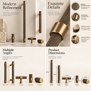 Manija de Puerta Moderna de Latón Sólido con Diseño Moleteado, Acabado Dorado Texturizado, Herraje para Armarios y Gabinetes, para Interiores Contemporáneos de Diseño - Product Image 6