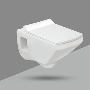 WC suspendu mural en céramique, carré, gain de place, à chasse d'eau par gravité, avec siphon en P, pour salle de bain - Product Image 1