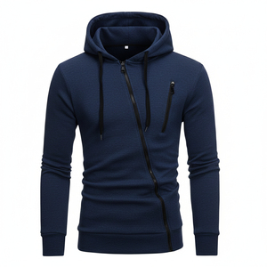Sweat-shirt à capuche pour homme, coupe ajustée, couleur unie, fermeture éclair sur le devant, tricoté, manches longues, vêtement d'automne, vert - Product Image 4