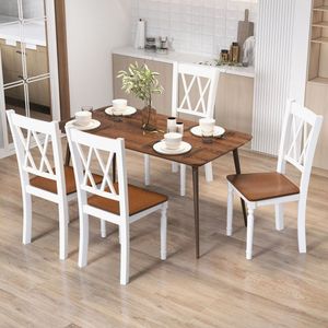 Set di 4 Sedie da Pranzo in Stile Rustico con Seduta in Legno di Gomma Massiccio, Sedie da Cucina in Legno - Product Image 4