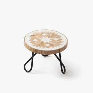Support à gâteau en bois rond, présentoir à desserts, motif géométrique, pieds en métal, adapté pour les fêtes, les mariages, les pâtisseries, les cafés, les restaurants - Product Image 5
