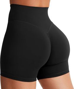 Shorts de Yoga de Cintura Alta Sin Costuras, Color Sólido, Cintura Elástica, Shorts Deportivos para Mujer, Spandex, Nailon - Product Image 4