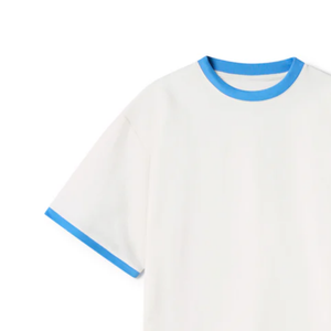 Men's <b>White</b> <b>T</b>-<b>Shirt</b> Short Sleeve O-Neck Regular Fit Contrast Blue Trim Casual Knitted Printed Design Eco-Friendly 100% Cotton - Product Image 1
