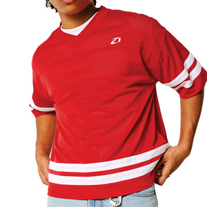 เสื้อเจอร์ซีย์อเมริกันฟุตบอลตาข่ายระบายอากาศขนาดใหญ่ สีแดง สไตล์สตรีทแวร์ พิมพ์ลายหมายเลข คอวี ทรงสปอร์ต เสื้อยืด OEM ODM สำหรับผู้ชาย - Product Image 5