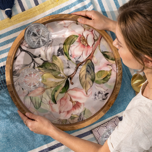 Élégants plateaux de rangement en bois gravés Mina Art d'Inde, qualité export, luxe moderne pour repas de prestige - Product Image 1