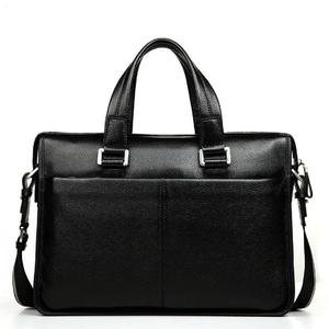 Sac à ordinateur portable en cuir imperméable avec fermeture éclair, fabriqué en cuir souple de haute qualité, élégant et tendance, pour homme et femme. - Product Image 4
