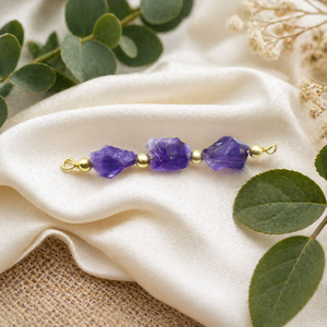 Amethyst Three Stone Connector Gold Plated Beaded Charm Link Raw Gemstone Jewelry Supply <b>Bracelet</b> For DIY Necklace - Product Image 1