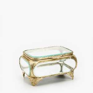 Glass Jewelry <b>Box</b> With Gold Frame Floral Linen Interior Table <b>Decoration</b> Luxury <b>Storage</b> <b>Box</b> & Bins Custom Gifts Packing <b>Box</b> - Product Image 4