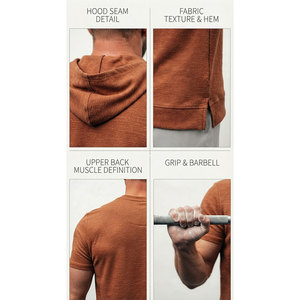 Haut à capuche à manches courtes pour homme, pour la gym en intérieur, OEM, pour l'entraînement, résistant à l'usure, en tissu doux texturé avec ourlet, à prix bas - Product Image 5