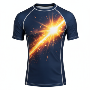 Maillot de compression à manches courtes personnalisé, sublimé, respirant, coutures durables, tissu premium, pour MMA, BJJ, surf et entraînement. - Product Image 1