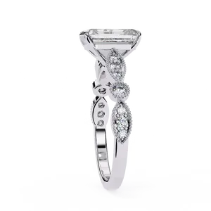 Anillo de Compromiso con Diamante Cultivado en Laboratorio, Corte Esmeralda de 2.5ct, Oro Sólido de 18K, Certificado IGI, VVS E-F, Anillo Fino con Acento Redondo Vintage - Product Image 6
