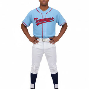 Conjunto de Uniforme de Béisbol para Hombre, Camiseta Azul Claro con Pantalones Blancos, Transpirable, de Poliéster, Talla Adulto, Diseño con Nombre de Equipo - Product Image 1