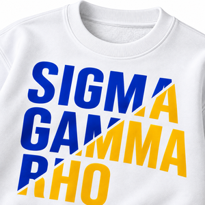 เสื้อสเวตเชิ้ตคอกลมสีขาว Sigma Gamma Rho พร้อมตัวอักษรสีน้ำเงินทองแบบแยกสี แขนยาว สวมใส่สบาย - Product Image 5