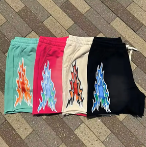 Shorts décontractés pour hommes en coton 100% avec strass, taille mi-haute, cordon de serrage, respirants, en tissu tricoté, couleur Teal - Product Image 2