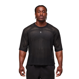 Camiseta Deportiva de Malla Oversize para Hombre, Transpirable, para Entrenamiento Atlético, Ajuste Holgado, para Fisicoculturismo y Fitness, Negra - Product Image 1