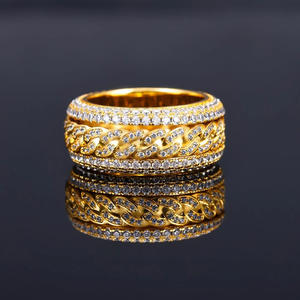 Anillo unisex personalizable de plata de ley 925 chapado en oro blanco y amarillo con diamantes de corte redondo y diseño cubano giratorio, estilo hip hop. - Product Image 6