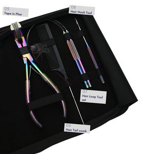 Rainbow Hair Extension Tools Set for Stylists Multi-Color Hair extension Pliers Hook & Loop Tool Keratin <b>Cutter</b> Tail Comb Finger - Product Image 4