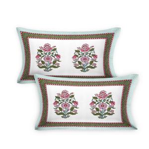 Drap de lit double en coton pur imprimé floral avec housses d'oreiller, bordure turquoise, textile de maison indien - Product Image 3