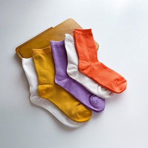 Chaussettes côtelées pour femmes, mode coréenne, fabriquées en coton peigné de qualité supérieure - Product Image 1