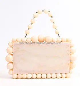 Beige Resin tas tangan koleksi pesta tas tangan dompet tangan mewah koleksi manik-manik resin Clutch marmer terlihat seperti clutch